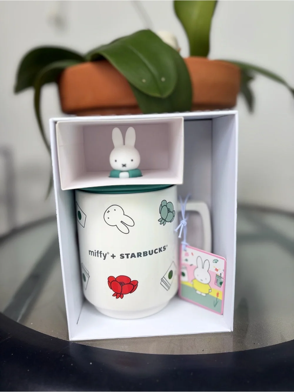 Starbucks x Miffy Ceramic Mug with Teal Lid and White Bunny Knob